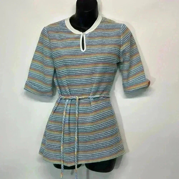 Vintage size medium striped top with tie belt - Picture 1 of 10